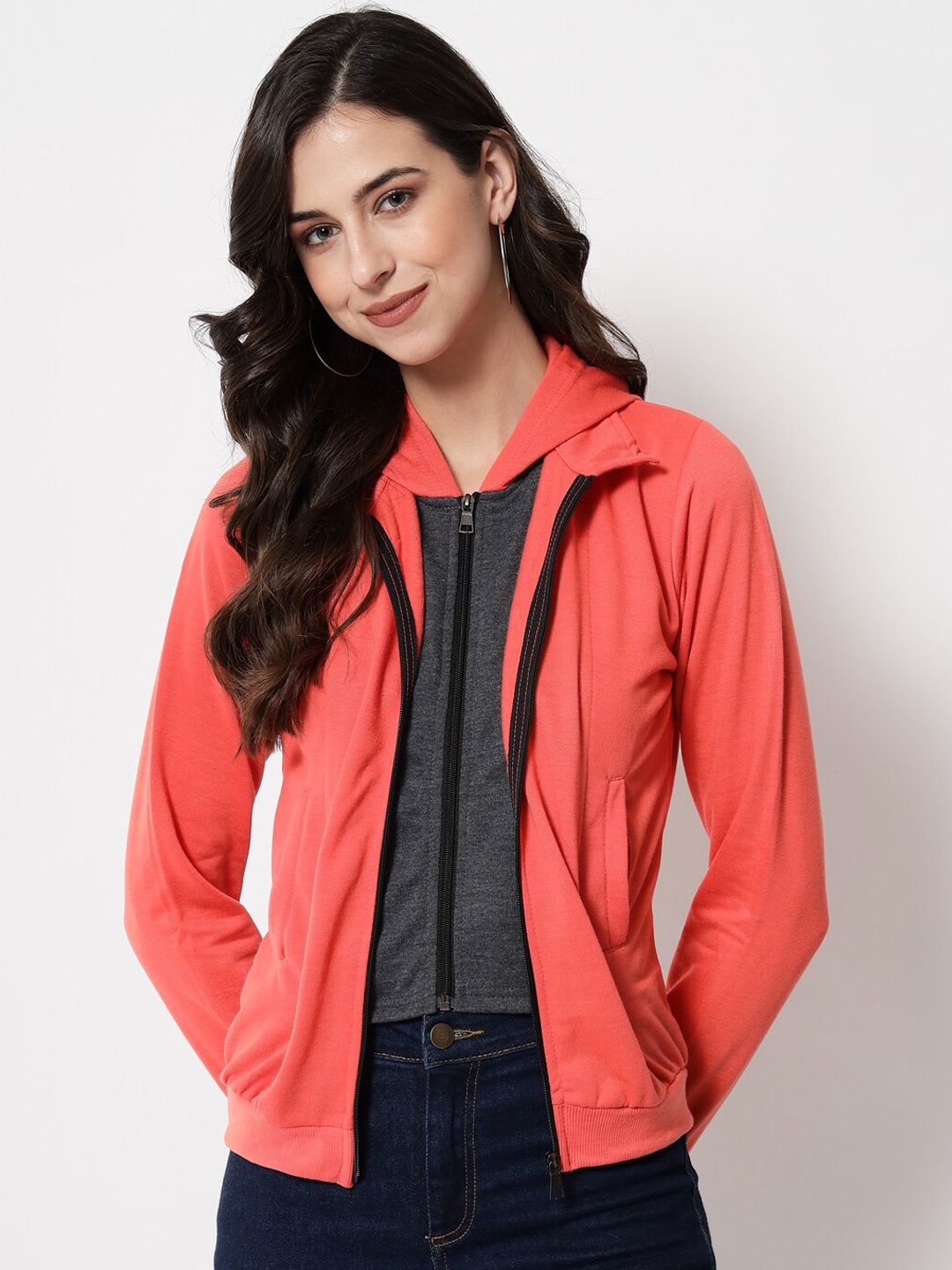 

PURYS Women Coral Fleece Tailored Dual Zipper Jacket