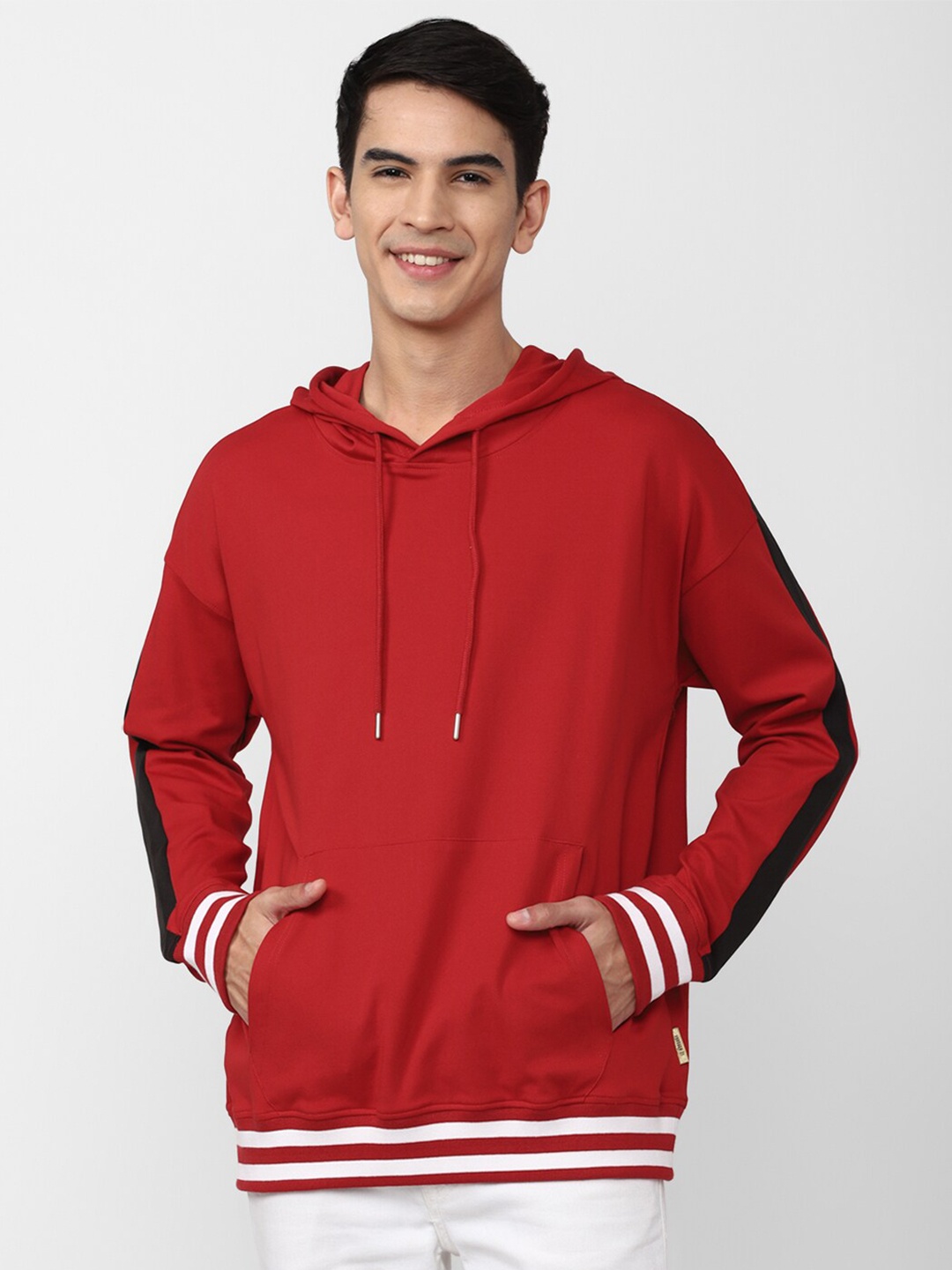 

FOREVER 21 Men Red Hooded Hooded Sweatshirt