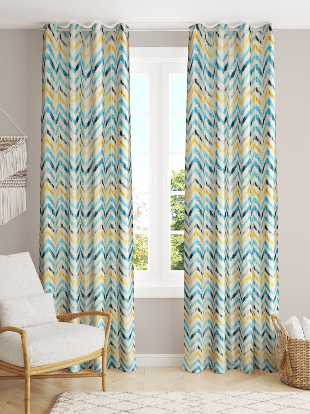 

Slushy Mushy Set of 2 Geometric Printed Window Curtain, Off white