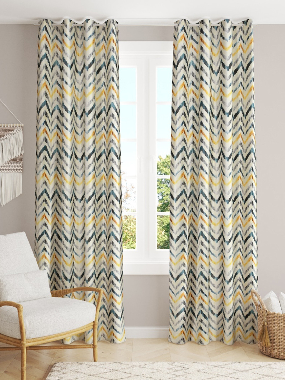 

Slushy Mushy Navy Blue & Yellow Set of 2 Geometric Door Curtain