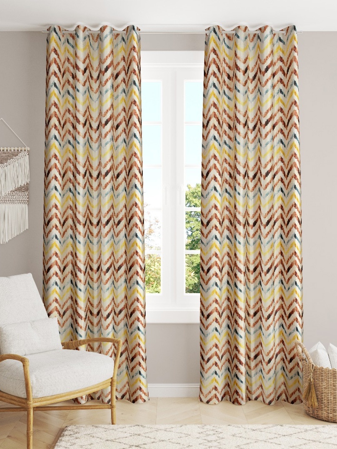 

Slushy Mushy Brown & Yellow Set of 2 Geometric Long Door Curtain