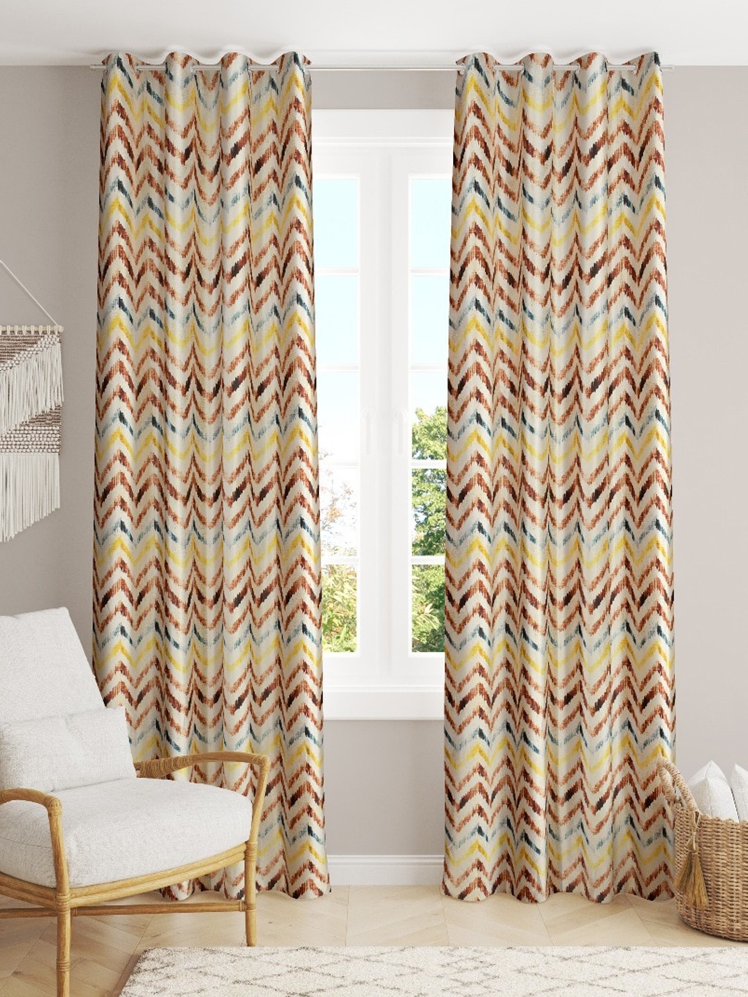 

Slushy Mushy Set of 2 Striped Window Curtain, Brown