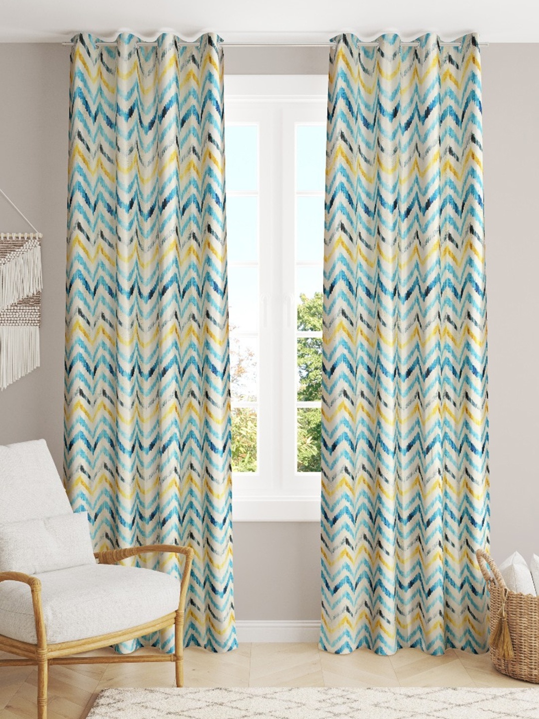 

Slushy Mushy Blue & Yellow Set of 2 Geometric Long Door Curtain
