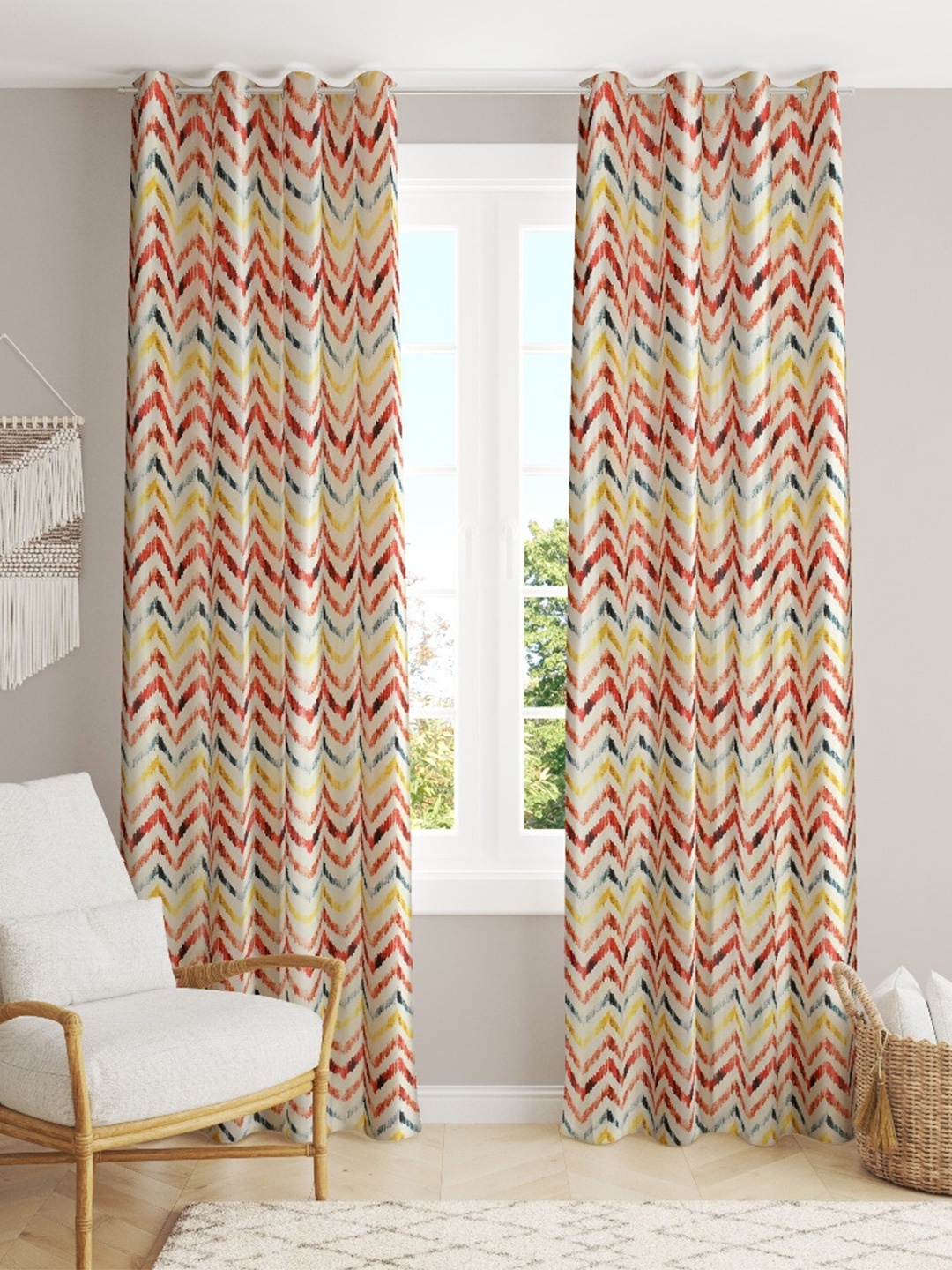 

Slushy Mushy Set of 2 Geometric Long Door Curtain, Red
