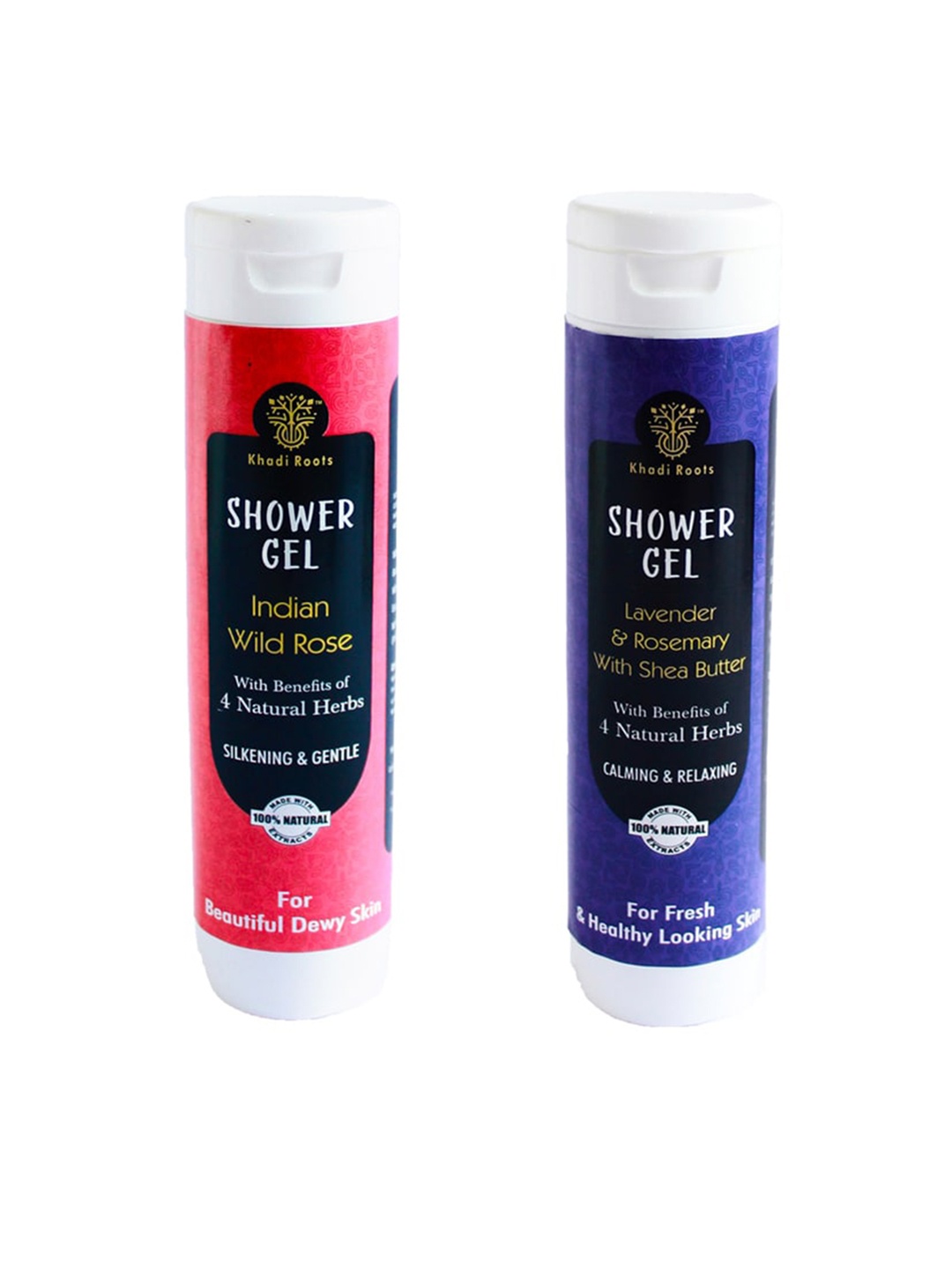 

Khadi Roots Set Of 2 Shower Gel - Lavender & Rosemary + Indian Wild Rose - 200ml Each, Pink