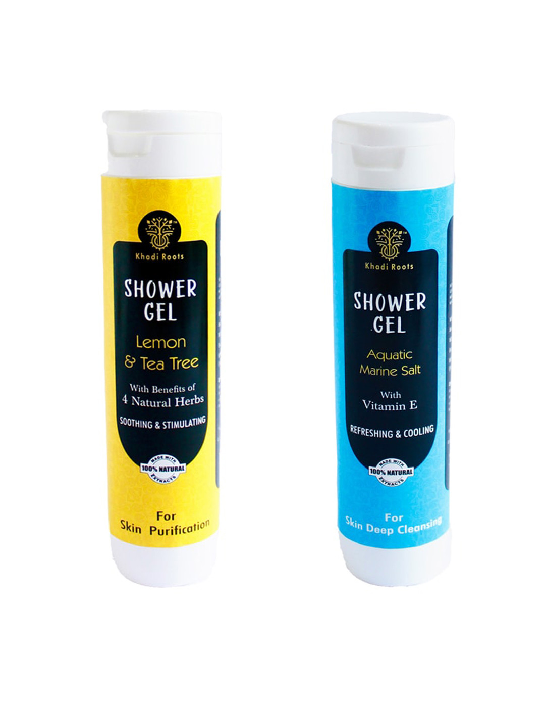 

Khadi Roots Set Of 2 Shower Gel - Lemon & Tea Tree + Aquatic Marine Salt - 200ml Each, Yellow