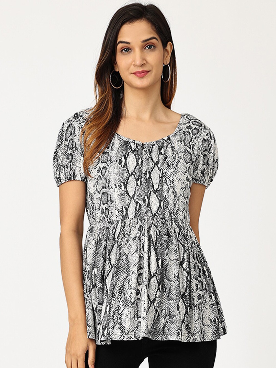

The Mom Store Women Maternity White & Grey Animal Print Pure cotton Top