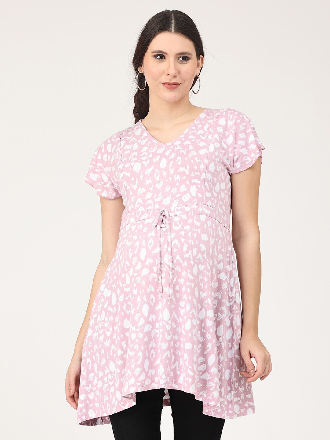 

The Mom Store Women Maternity Pink & White Print Longline Top