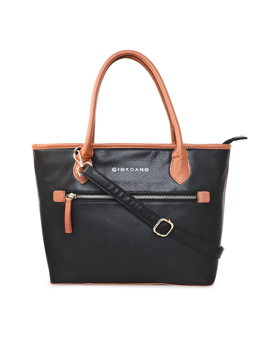 

GIORDANO Black & Peach-Coloured PU Structured Handheld Bag