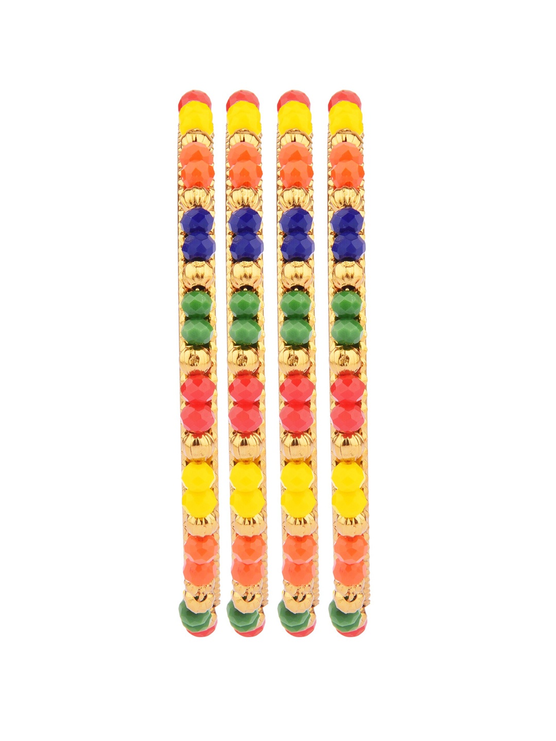 

FEMMIBELLA Set Of 4 Gold-Plated Yellow & Red Beaded Bangles