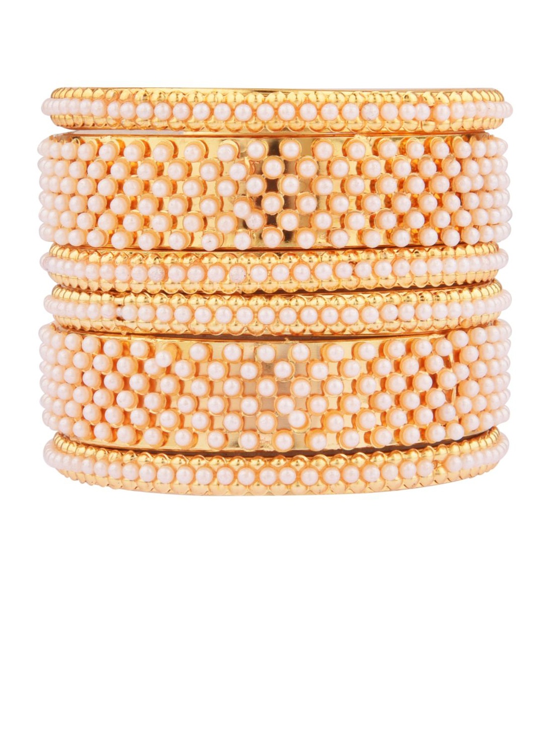 

FEMMIBELLA Set Of 6 Gold-Plated White Pearl Beaded Bangles
