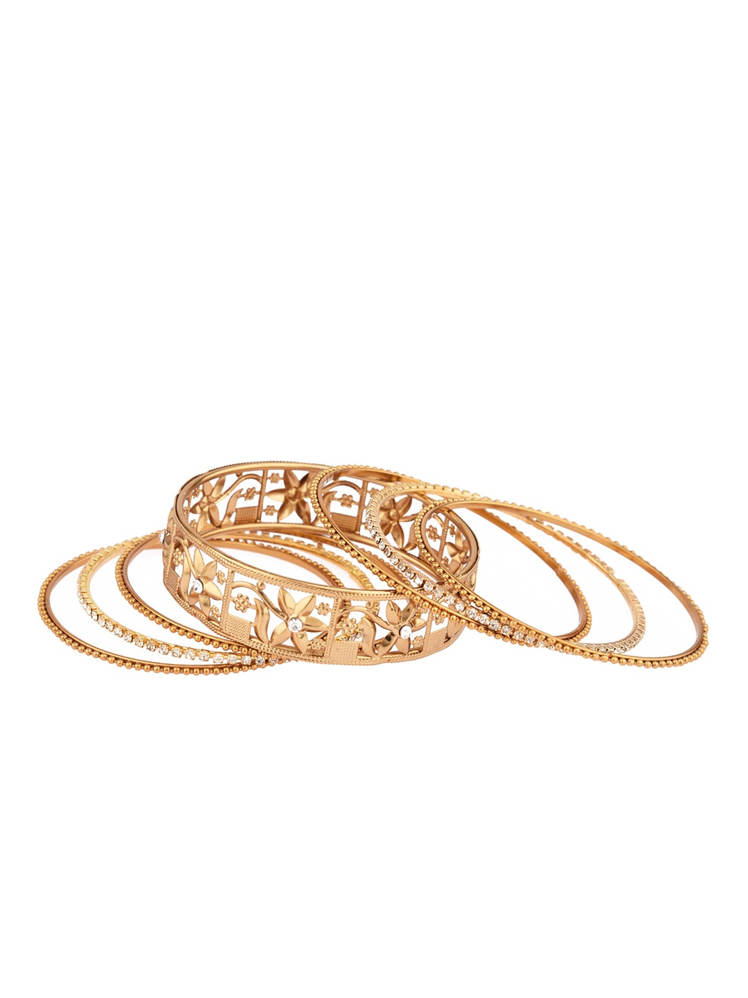 

FEMMIBELLA Set Of 14 Gold-Plated White CZ-Studded Traditional Bangles