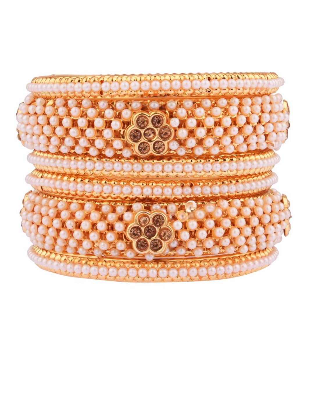 

FEMMIBELLA Set Of 6 Gold-Plated White Pearls-Studded Bangles