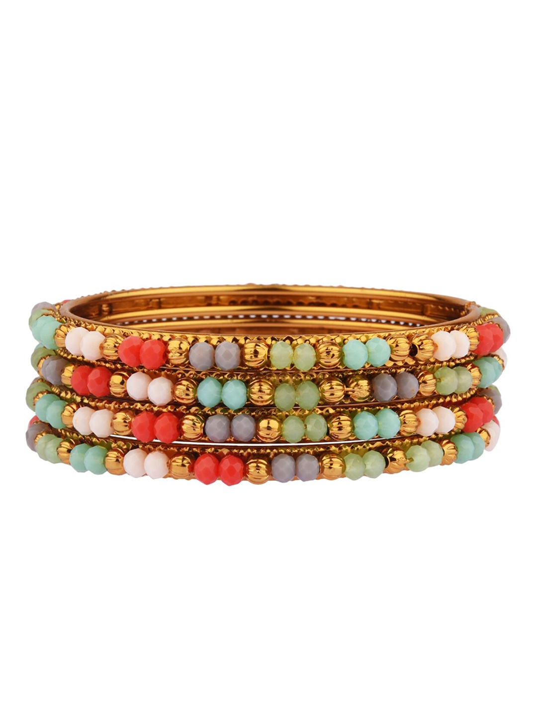 

FEMMIBELLA Set Of 4 Gold-Plated Gold-Toned Bead Studded Bangles