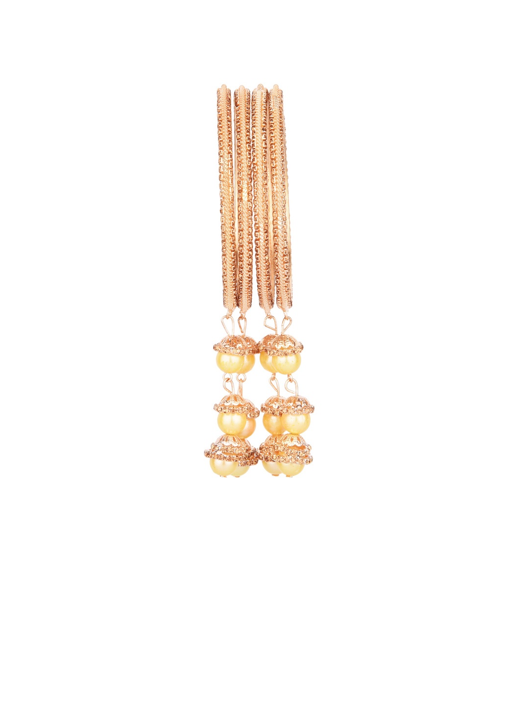 

FEMMIBELLA Set of 4 Gold-Plated White Stone Studded & Beaded Bangles