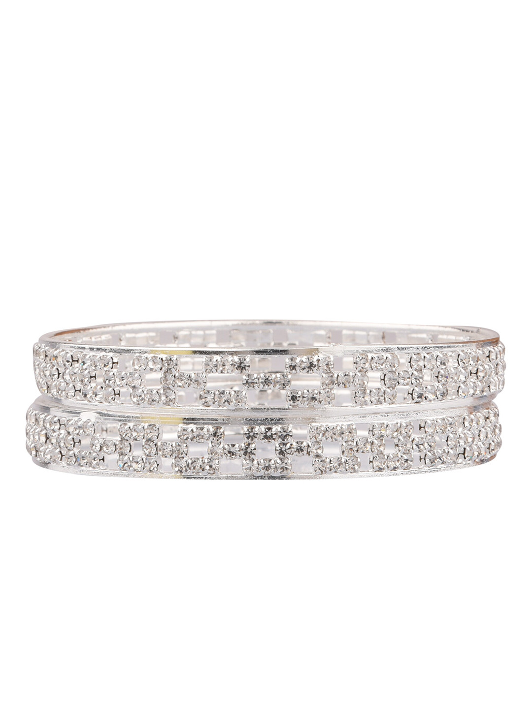 

FEMMIBELLA Set of 2 Oxidised Silver-Plated Cz Studded Bangles Set