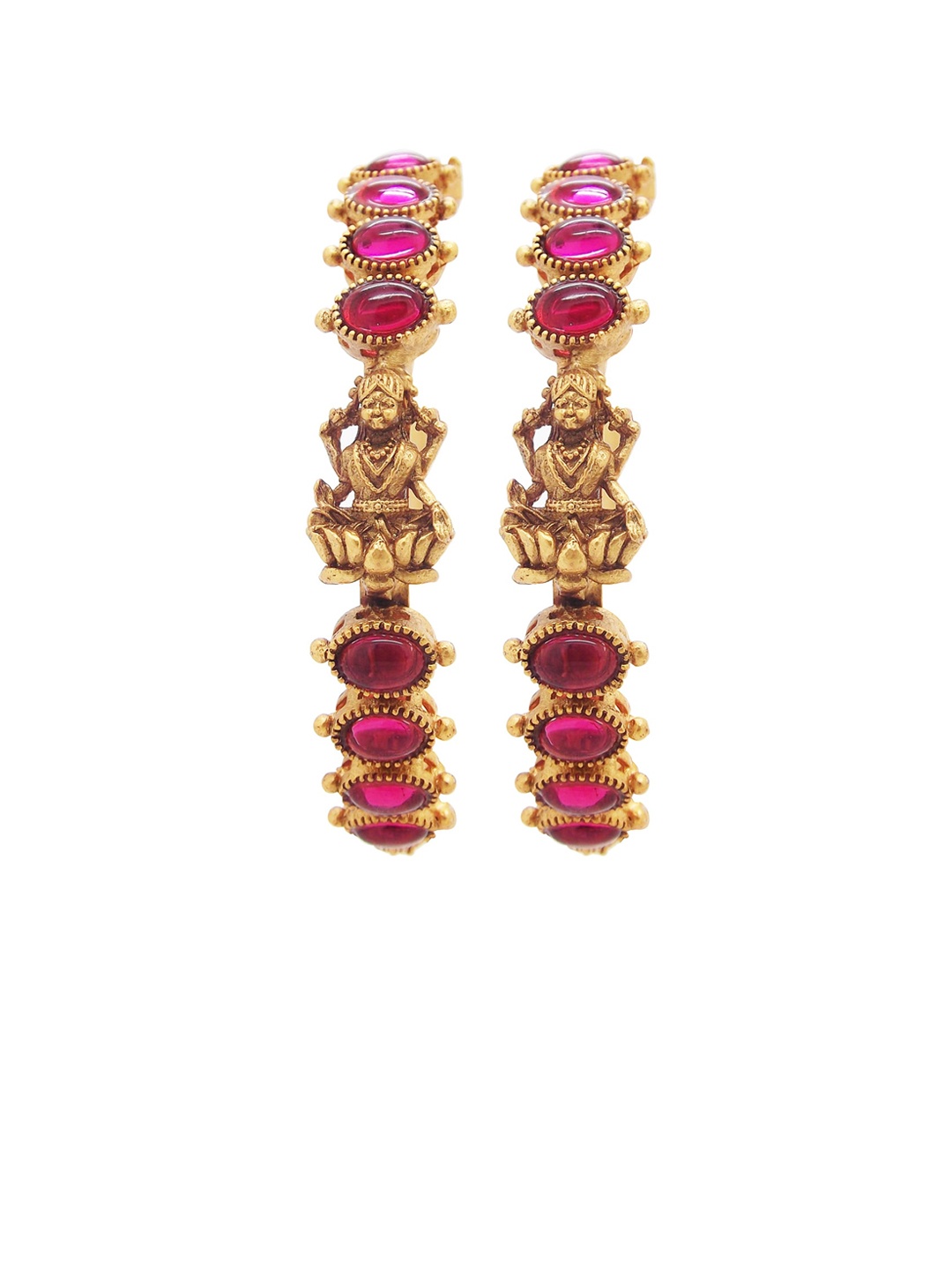 

FEMMIBELLA Set Of 2 Gold-Plated Pink Stone Studded Laxmi Carved Bangles