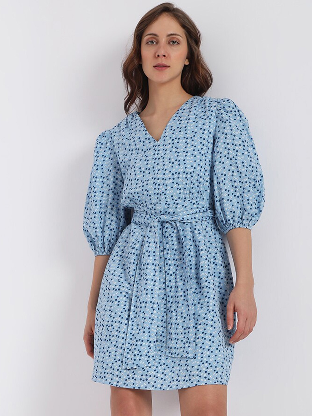 

Vero Moda Women Blue & White Printed Cotton A-Line Mini Dress