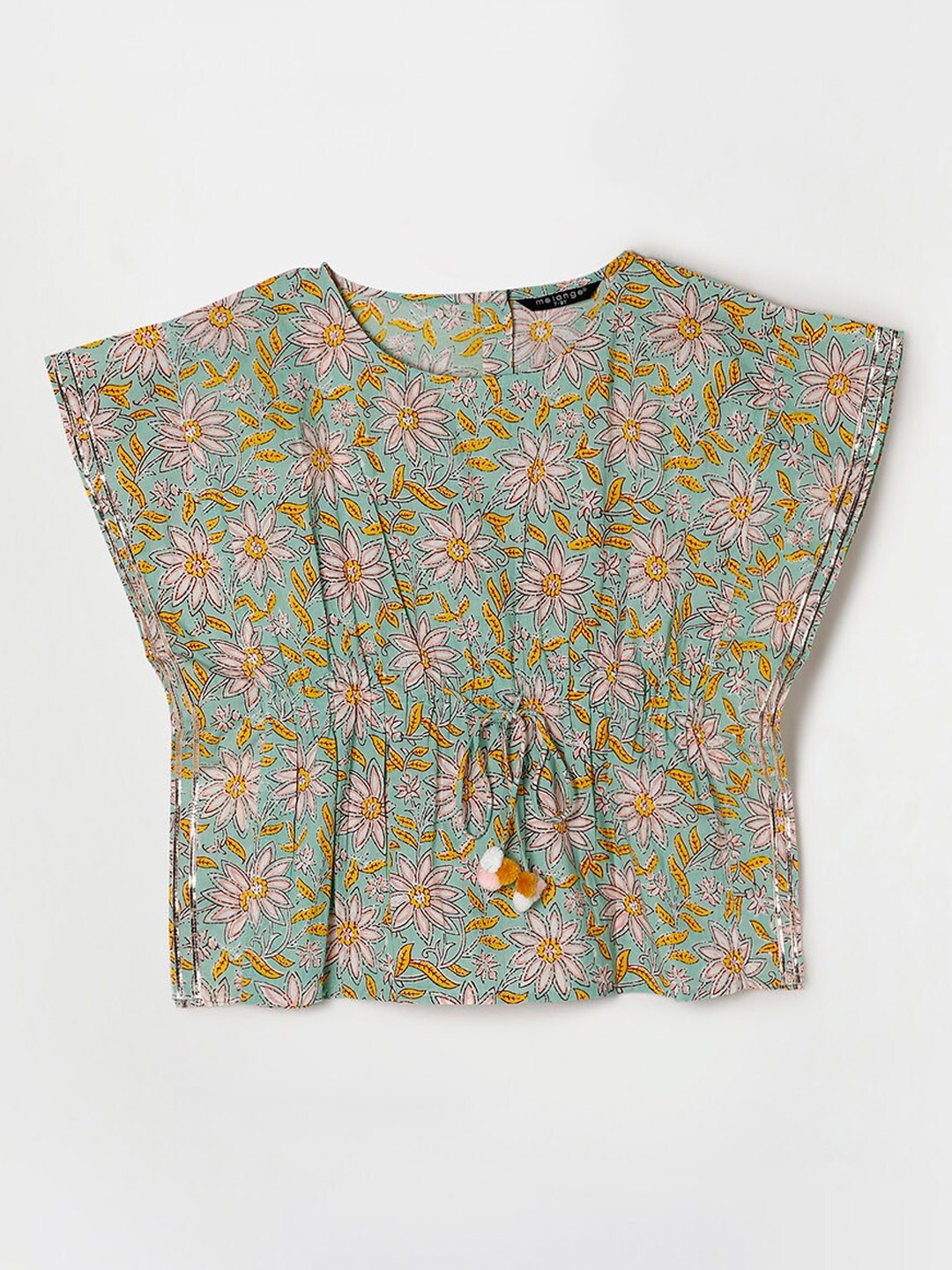 

Melange by Lifestyle Girls Floral Printed Cotton Kaftan Kurti, Green