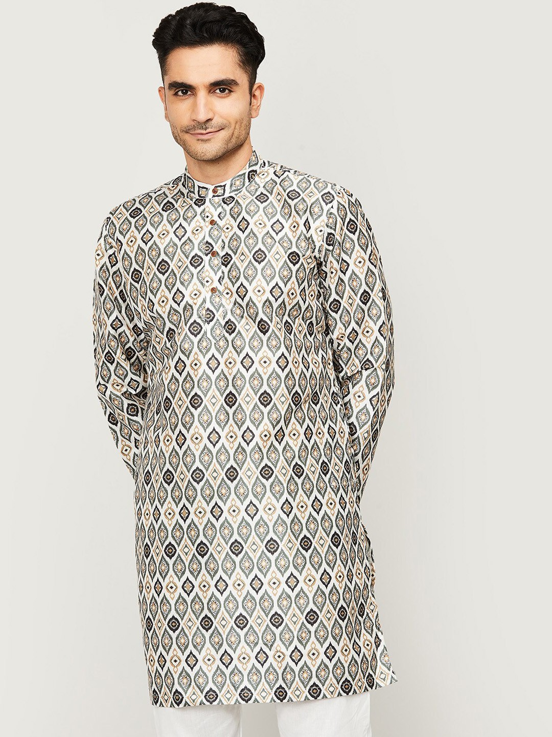 

Melange by Lifestyle Men Green Geometric Printed Cotton Kurta