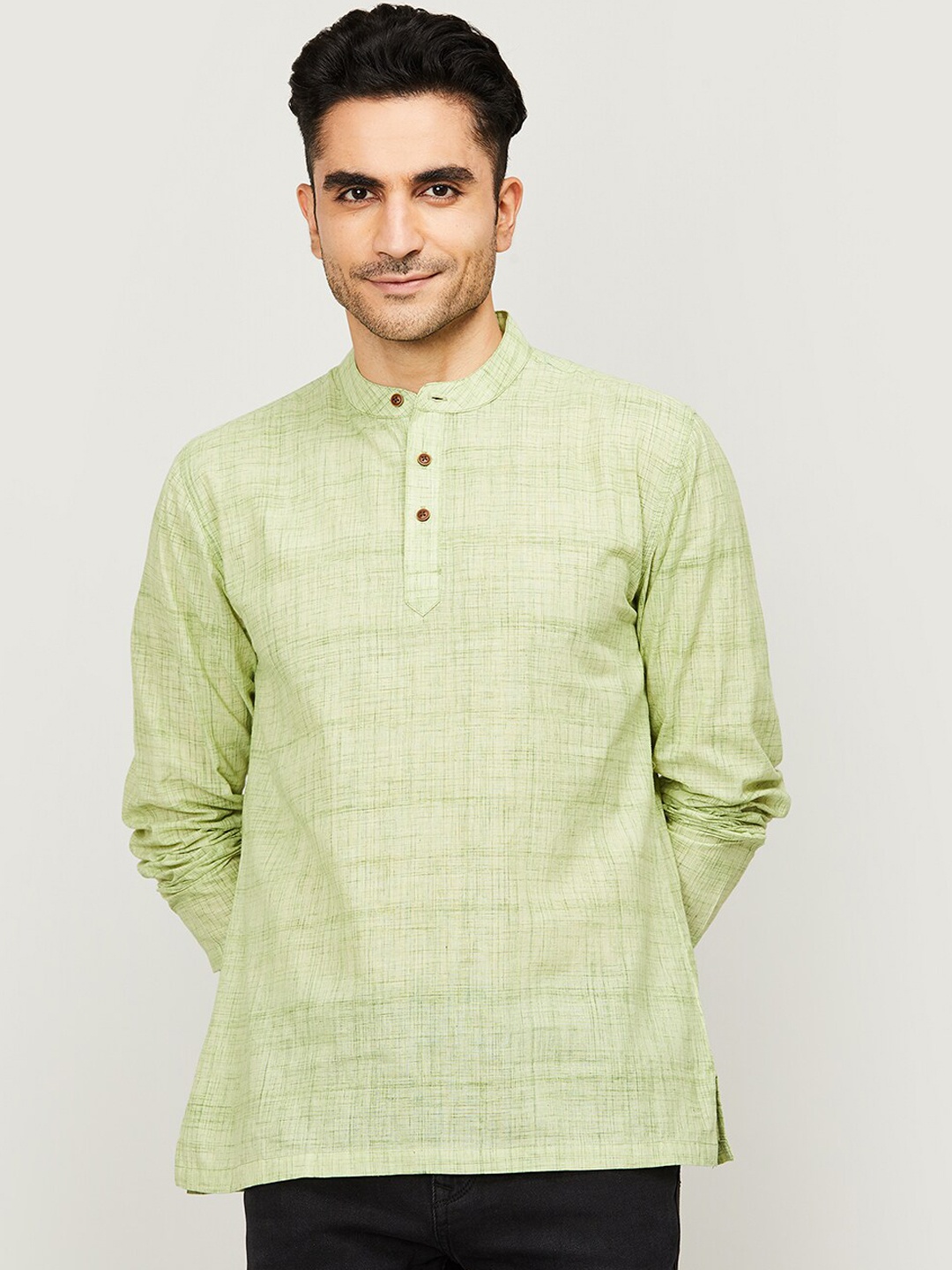 

Melange by Lifestyle Men Green Cotton Short Kurtha Kurta