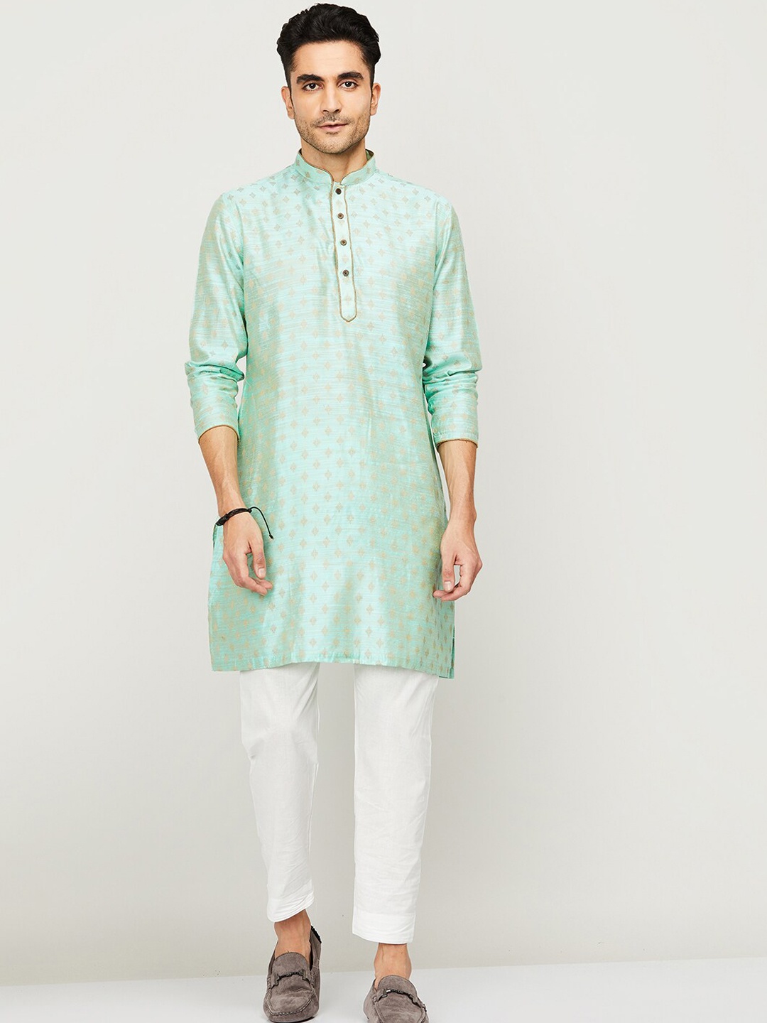 

Melange by Lifestyle Men Sea Green Ethnic Motifs Printed Kurta with Pyjamas