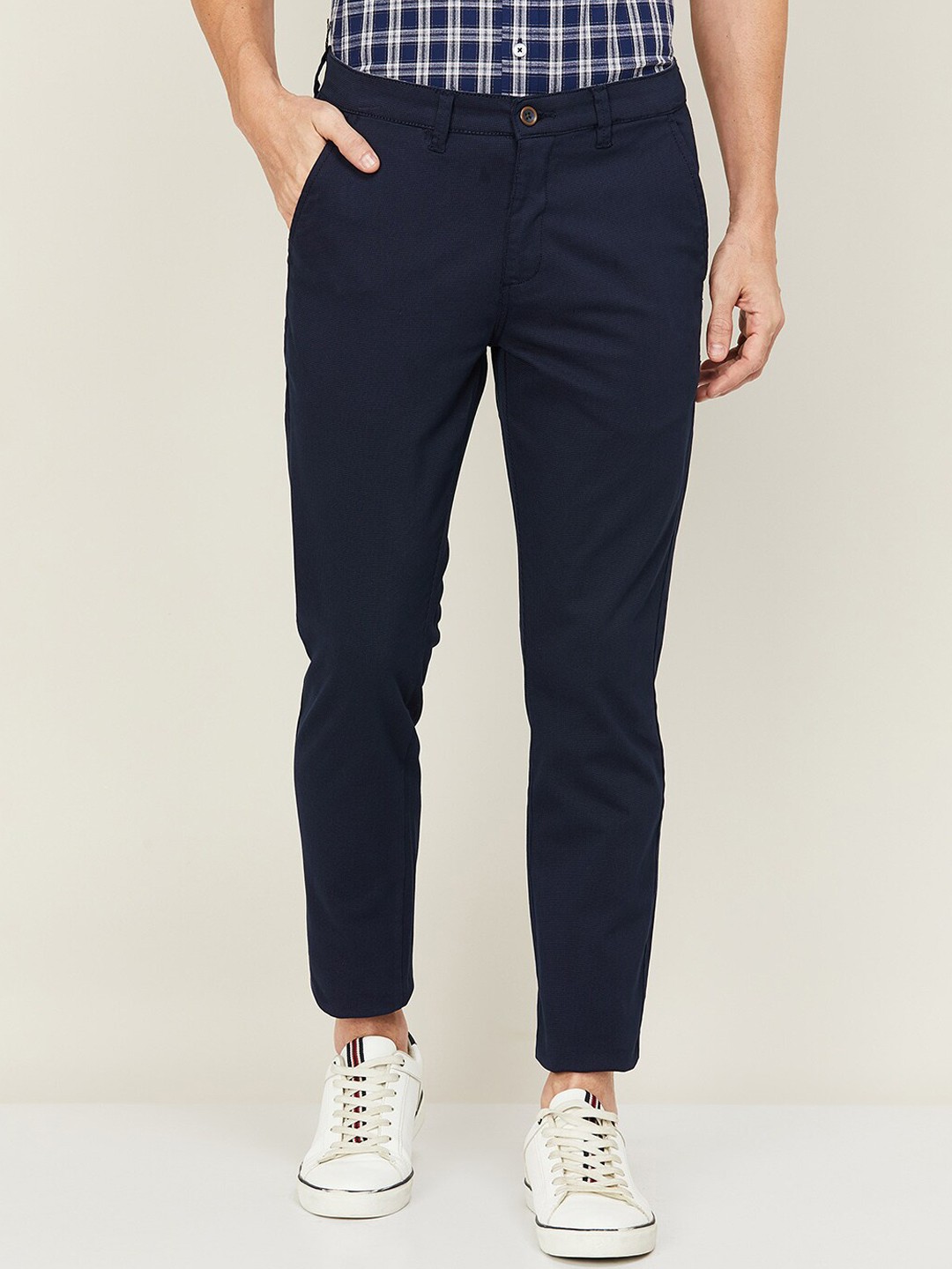 

CODE by Lifestyle Men Navy Blue Slim Fit Cotton Chinos Trousers