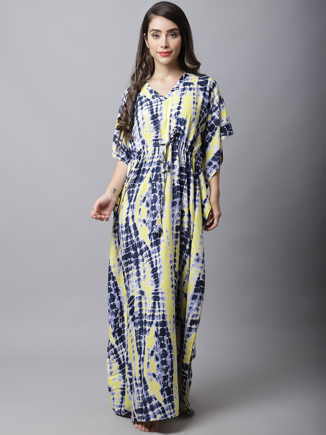 

Boston Club Women Navy Blue Printed Maxi Kaftan Nightdress