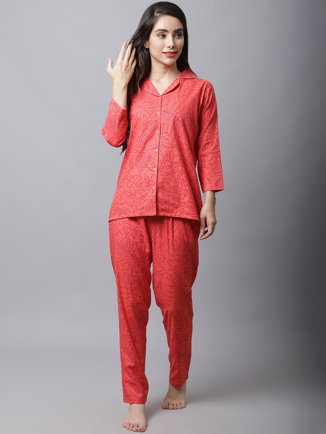 

Boston Club Women Orange Rayon Printed Night suit BC-97-orang-LT