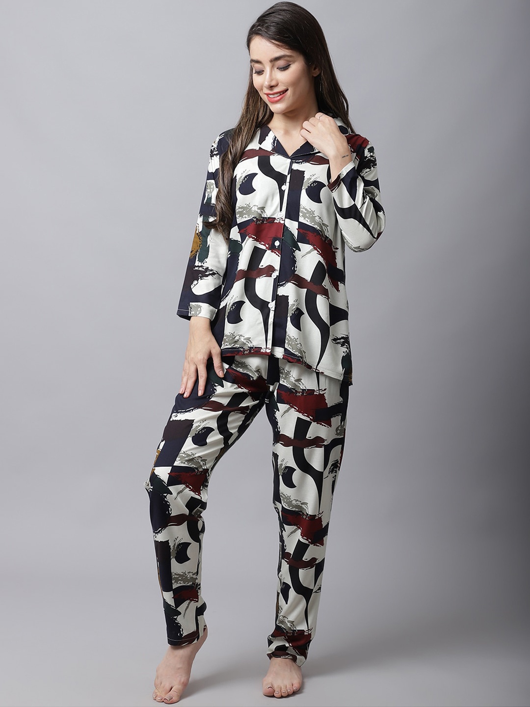 

Boston Club Women Red & Cream Printed Viscose Rayon Night suit