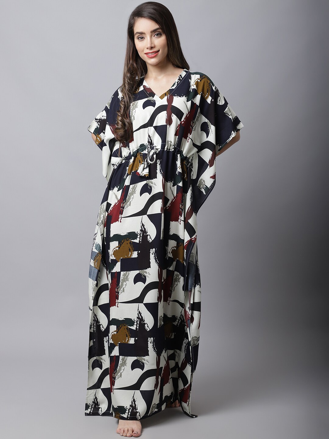 

Boston Club Cream-Coloured Printed Maxi Nightdress