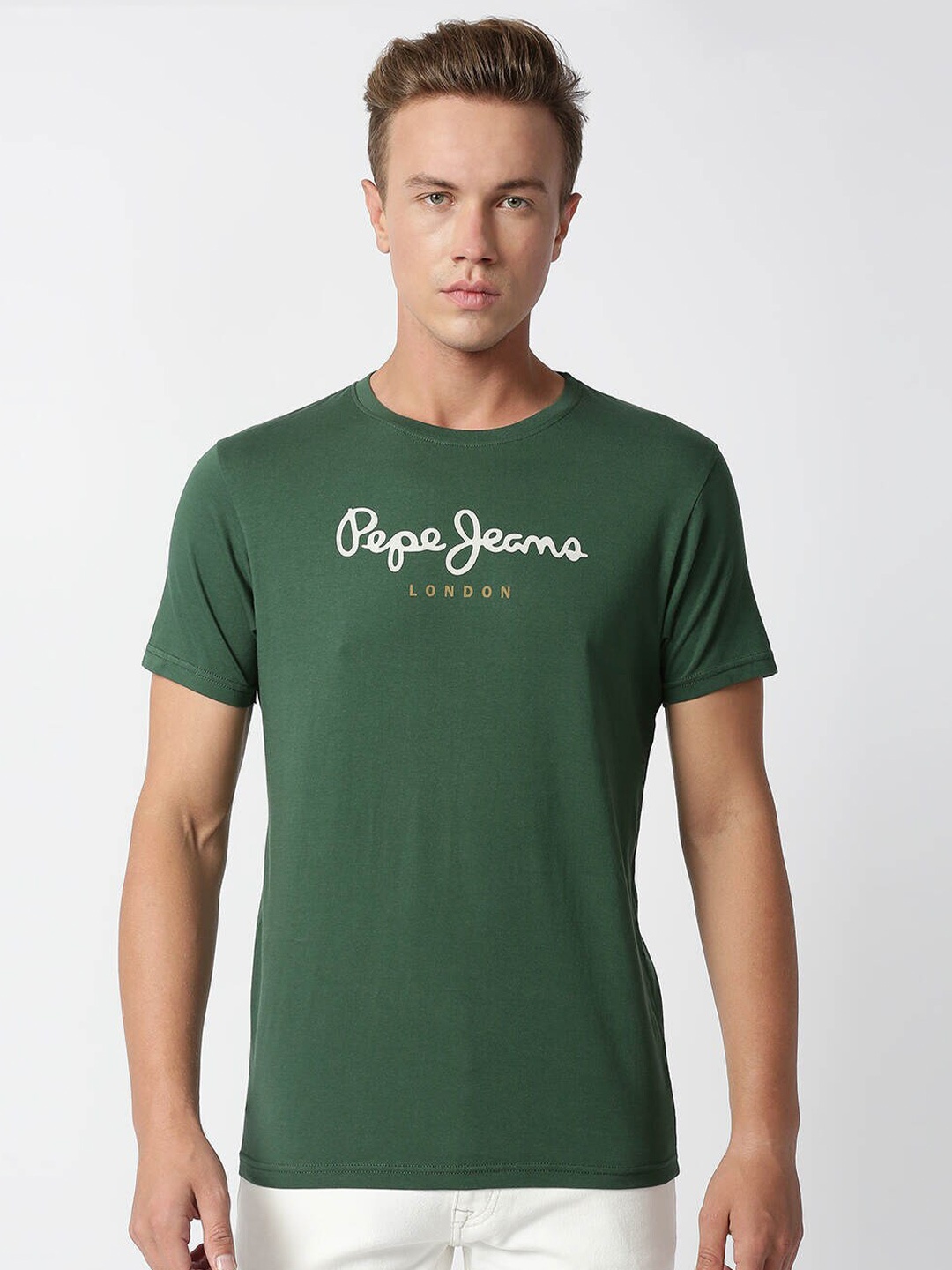 

Pepe Jeans Men Green Typography Printed Slim Fit T-shirt