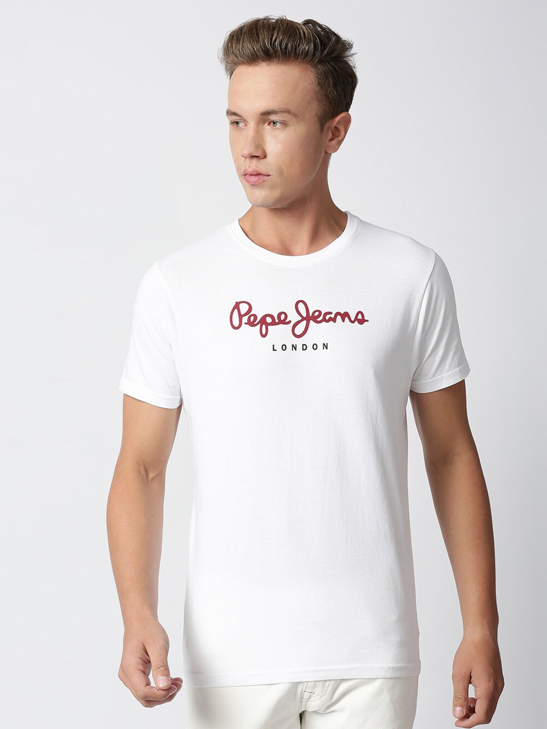 

Pepe Jeans Men White Typography Printed Slim Fit T-shirt
