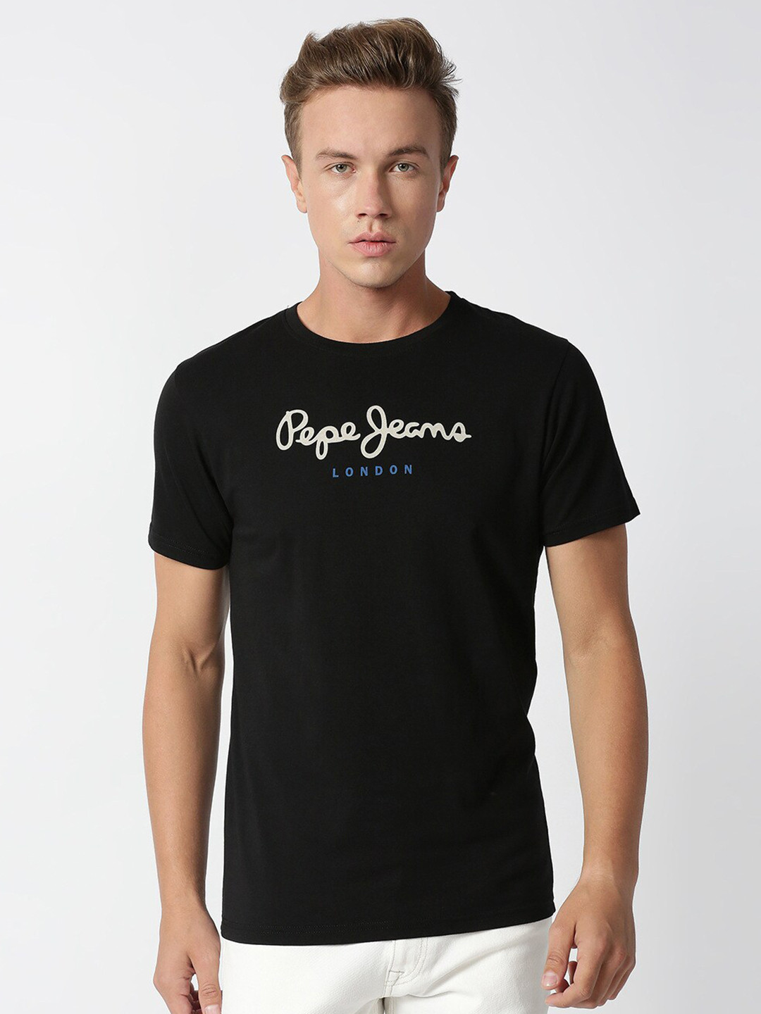 

Pepe Jeans Men Black Typography Printed Slim Fit T-shirt