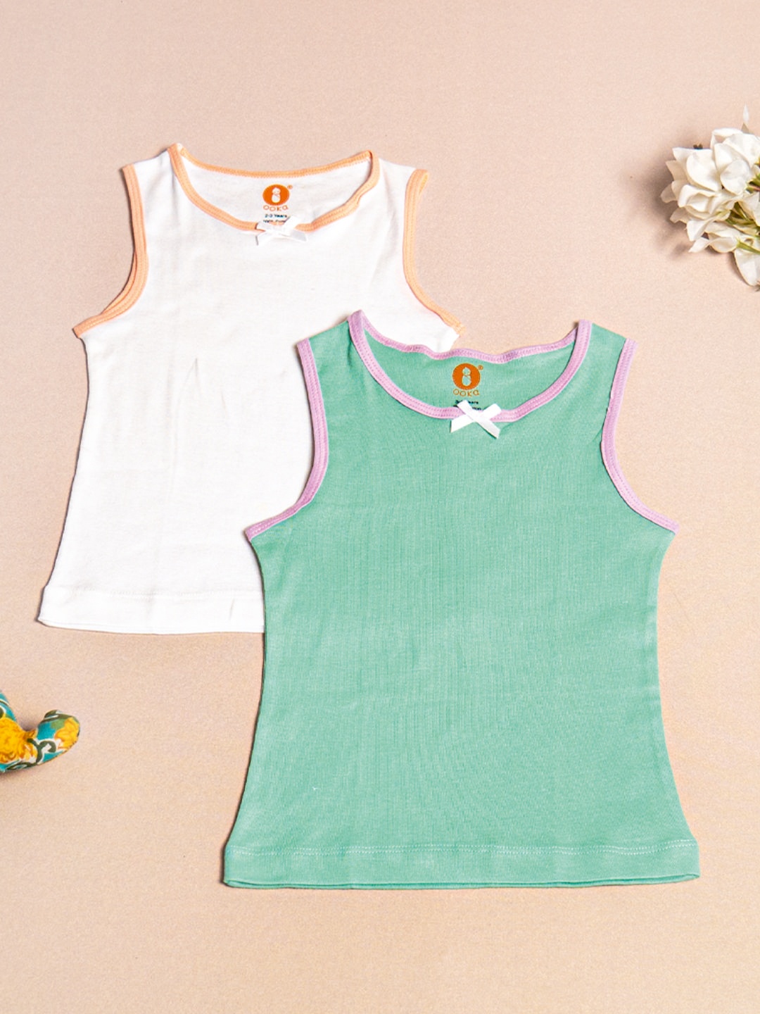 

OOKA Girls Pack Of 2 Assorted Cotton Innerwear Undershirt Vests, White