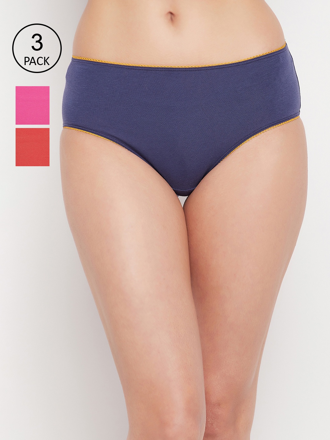 

Clovia Women Pack Of 3 Solid Cotton Hipster Briefs, Red
