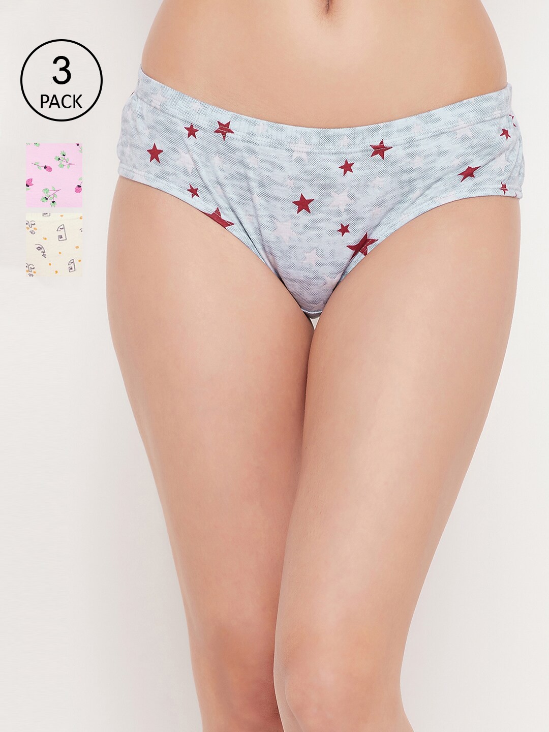 

Clovia Women Pack Of 3 Printed Cotton Hipster Briefs, Pink