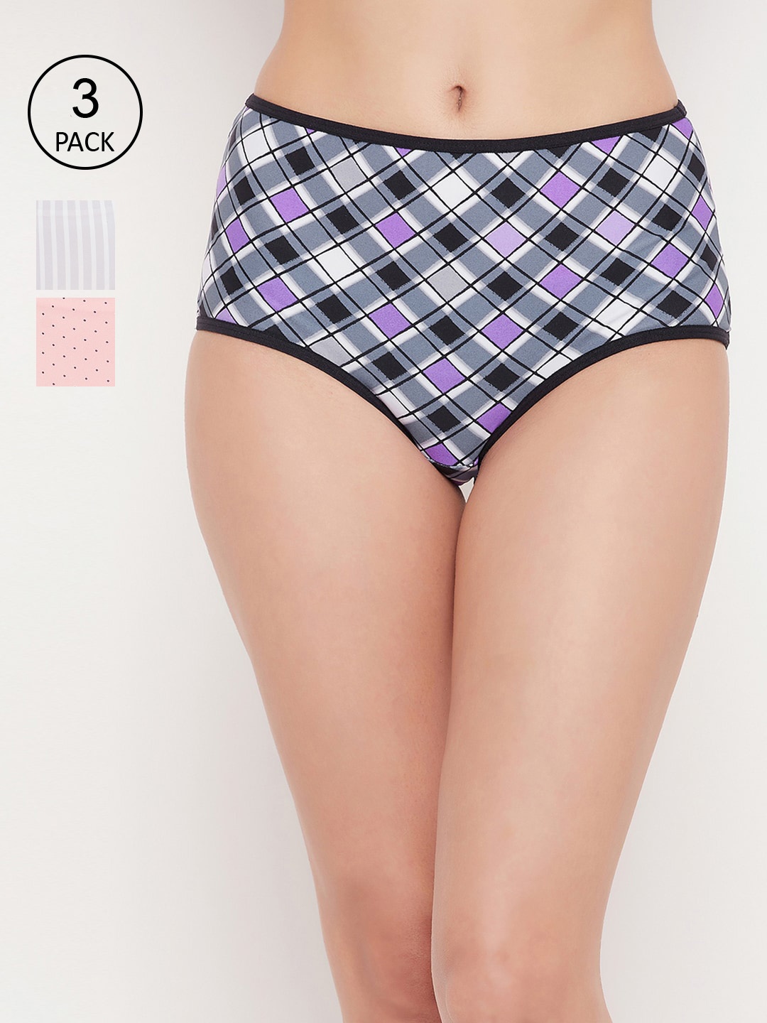 

Clovia Women Pack Of 3 Checked Hipster Briefs, Blue