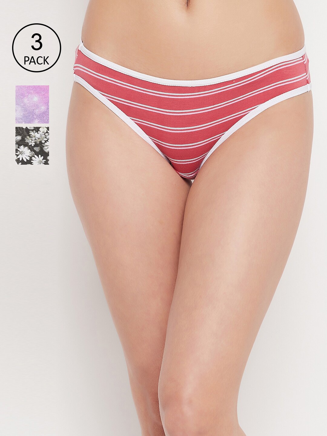 

Clovia Women Pack Of 3 Printed Cotton Bikini Panty, Black