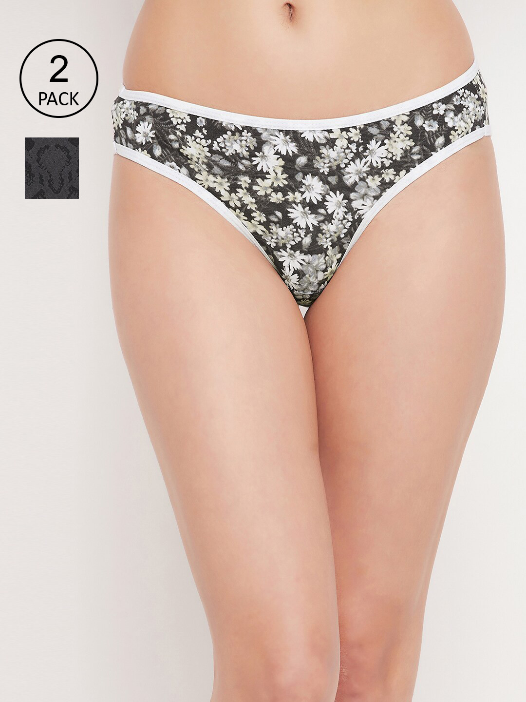 

Clovia Women Pack Of 2 Printed Cotton Bikini Panty, Black