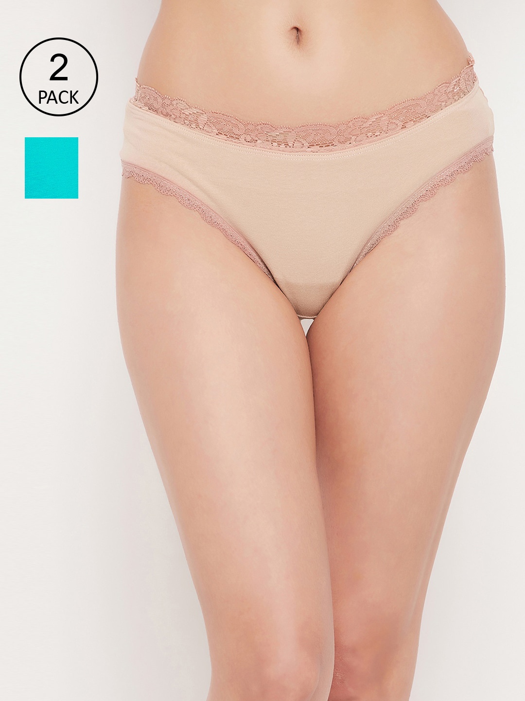 

Clovia Women Pack of 2 Blue & Beige Solid Cotton Hipster Briefs