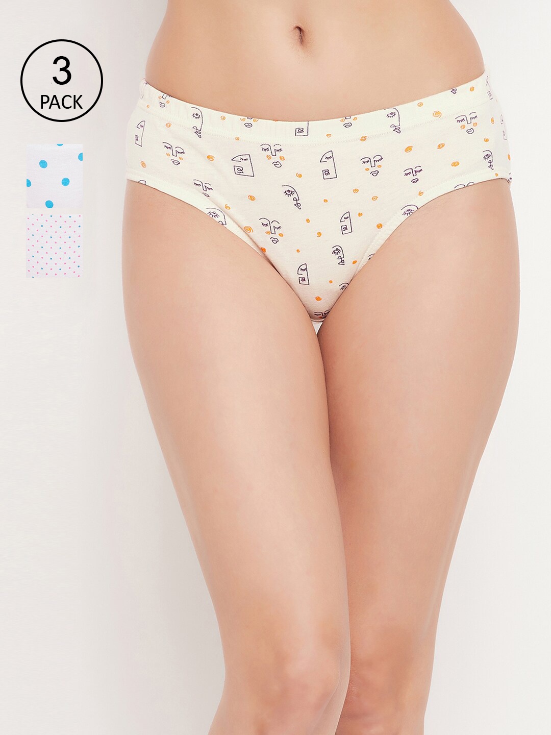 

Clovia Women Pack Of 3 Printed Cotton Hipster Briefs, Blue