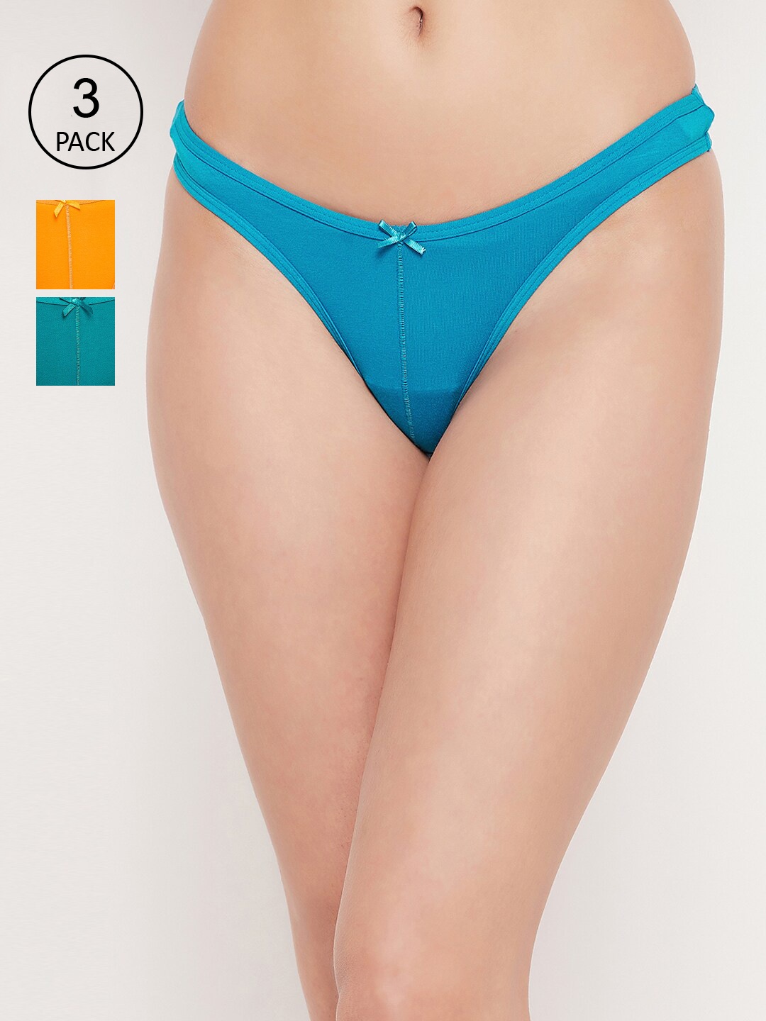 

Clovia Women Pack Of 3 Solid Cotton Bikini Briefs, Blue