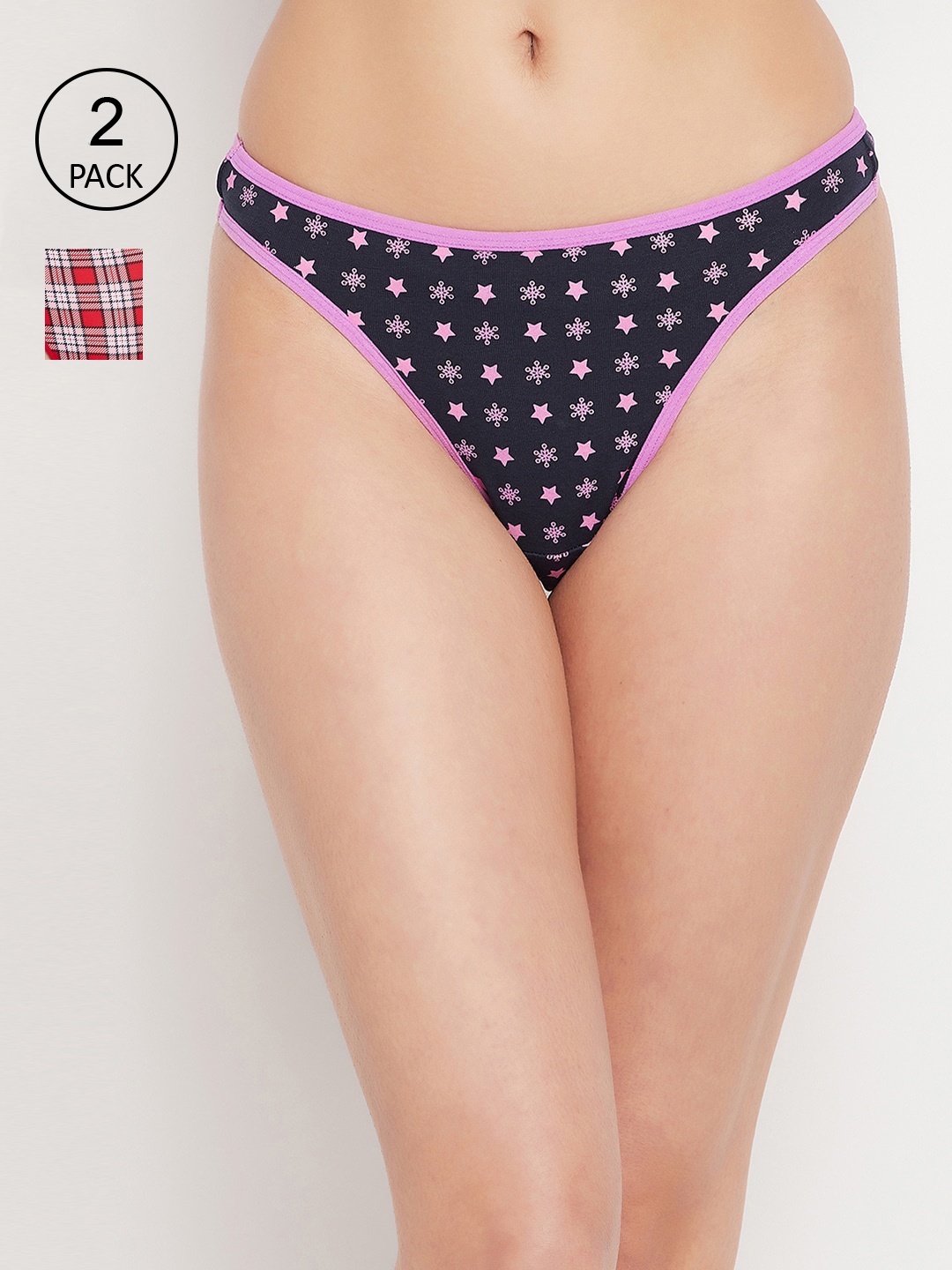 

Clovia Women Pack Of 2 Printed Cotton Low-Rise Thong Briefs, Red