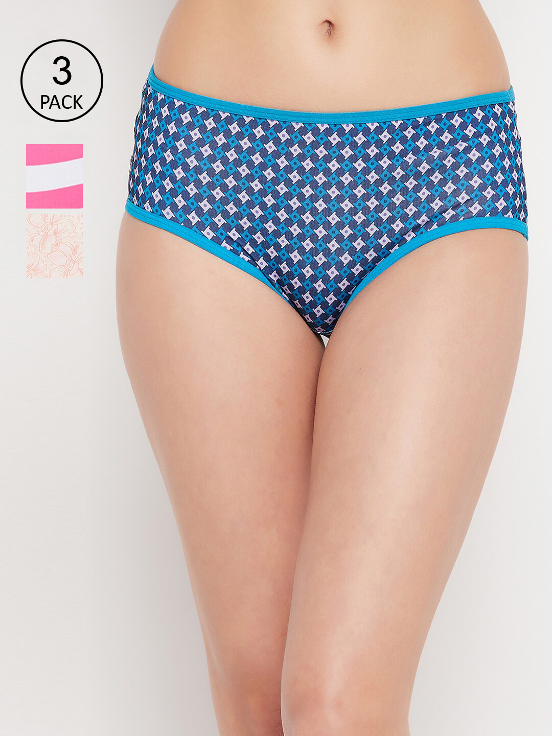 

Clovia Women Pack Of 3 Printed Hipster Briefs, Pink
