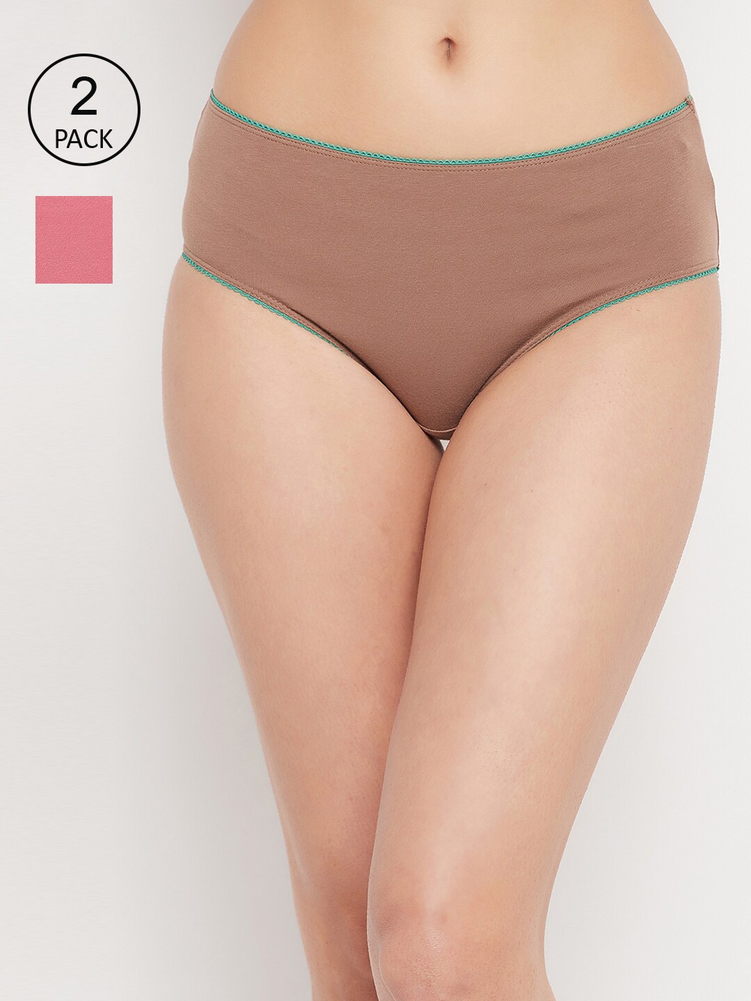 

Clovia Women Pack Of 2 Brown & Pink Solid Hipster Cotton Briefs