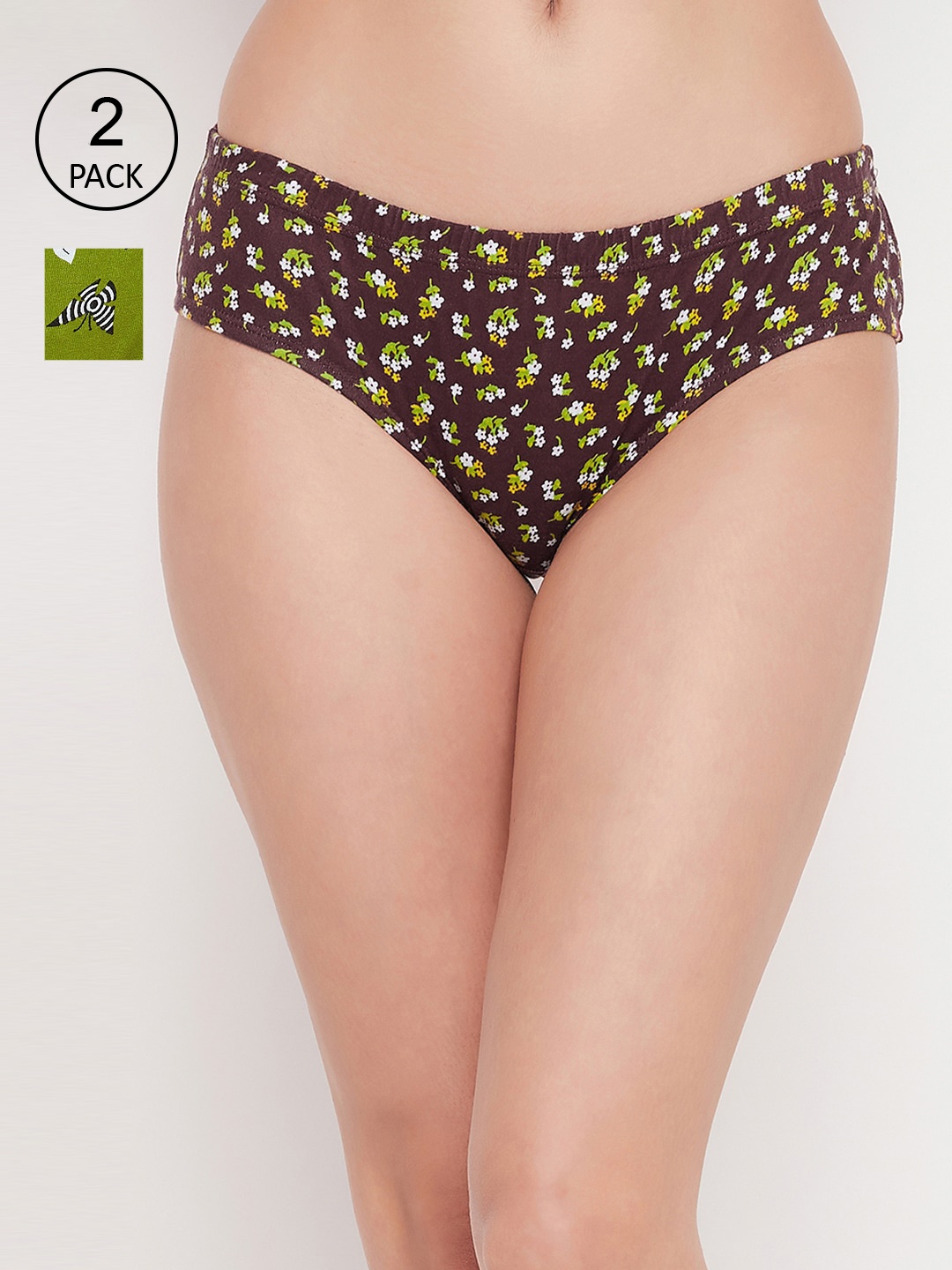 

Clovia Women Pack Of 2 Green & Brown Printed Hipster Cotton Briefs