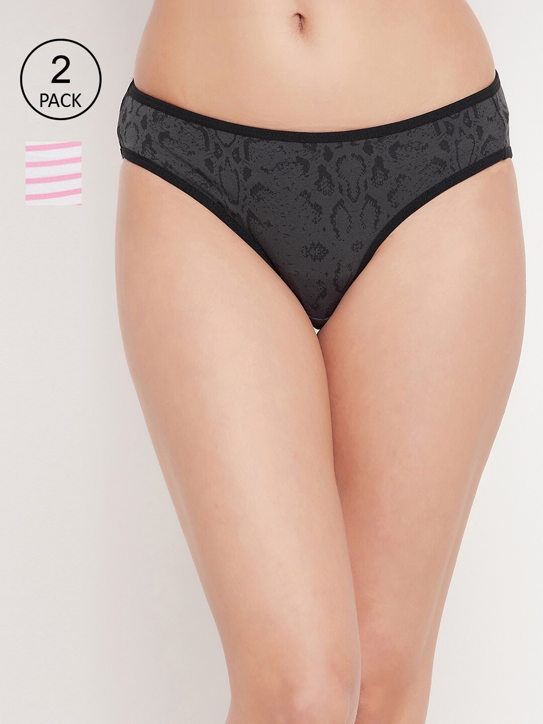 

Clovia Pack Of 2 Women Pink & Black Striped Cotton Bikini Briefs
