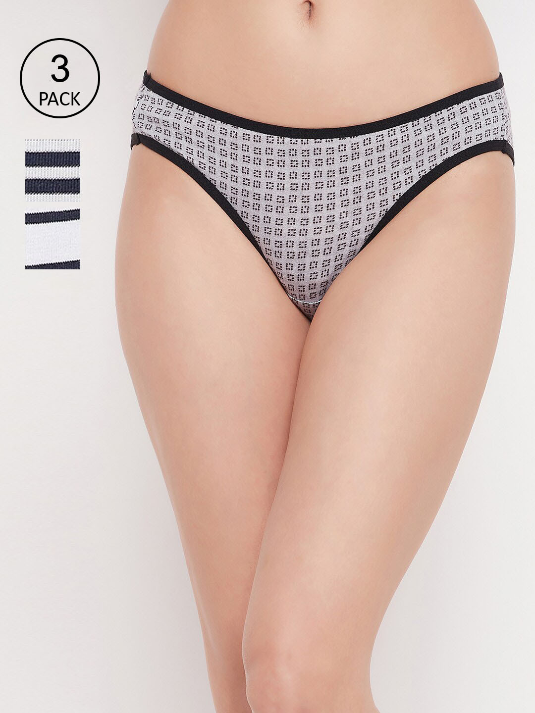 

Clovia Women Pack Of 3 Printed Cotton Bikini Briefs, White