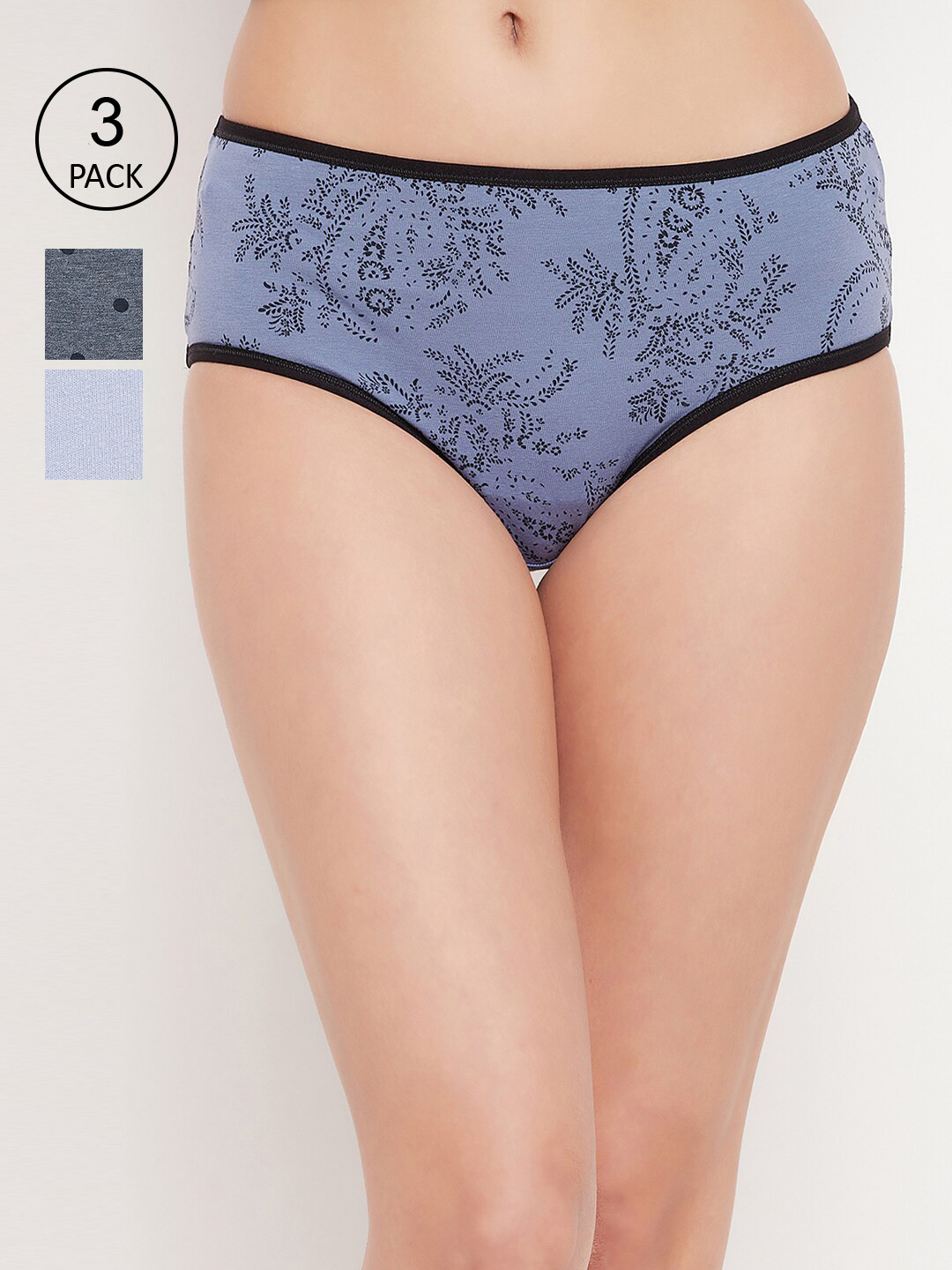 

Clovia Women Pack Of 3 Cotton Hipster Briefs, Blue